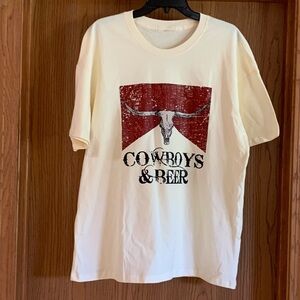 Cream Cowboys & Beer Graphic T-Shirt